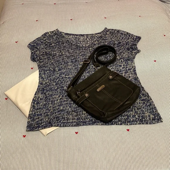 Relativity Blue Black White Abstract Design Cap Sleeve Top - Sz M - Picture 2 of 7